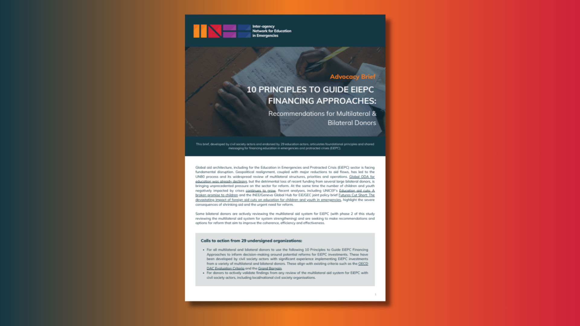 10 Principles to Guide EiEPC Financing Approaches: Recommendations for Multilateral & Bilateral Donors